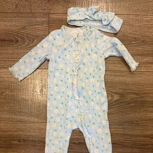 Little Me Light Blue Daisy Footed One-Piece